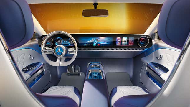 An image showing the interior of the Mercedes CLA EV concept car. 